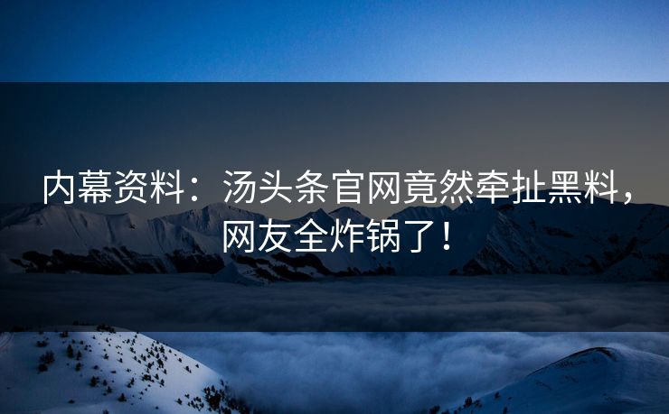 内幕资料：汤头条官网竟然牵扯黑料，网友全炸锅了！
