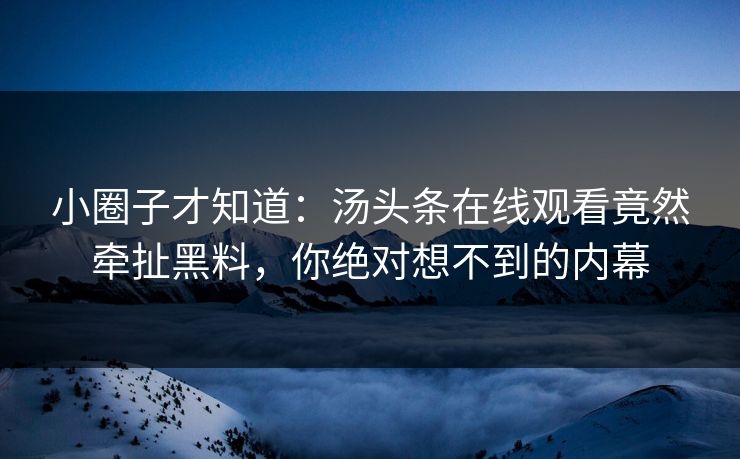 小圈子才知道：汤头条在线观看竟然牵扯黑料，你绝对想不到的内幕