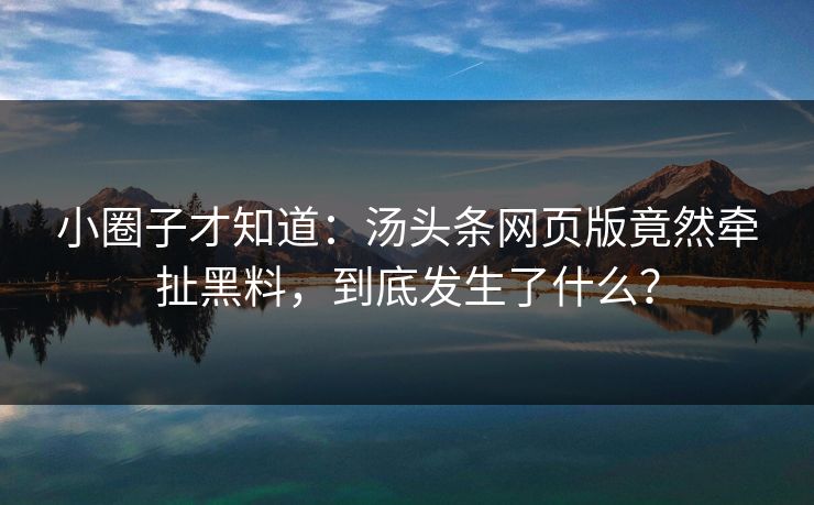 小圈子才知道：汤头条网页版竟然牵扯黑料，到底发生了什么？