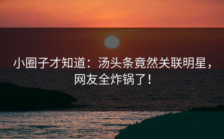 小圈子才知道：汤头条竟然关联明星，网友全炸锅了！