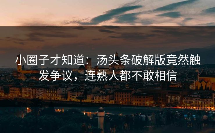 小圈子才知道：汤头条破解版竟然触发争议，连熟人都不敢相信
