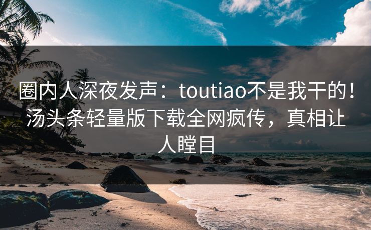 圈内人深夜发声：toutiao不是我干的！汤头条轻量版下载全网疯传，真相让人瞠目