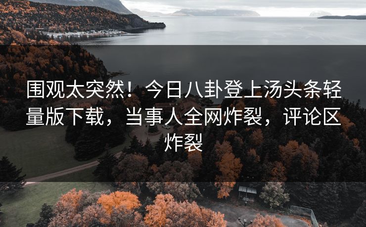 围观太突然！今日八卦登上汤头条轻量版下载，当事人全网炸裂，评论区炸裂