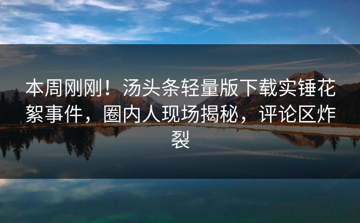 本周刚刚！汤头条轻量版下载实锤花絮事件，圈内人现场揭秘，评论区炸裂