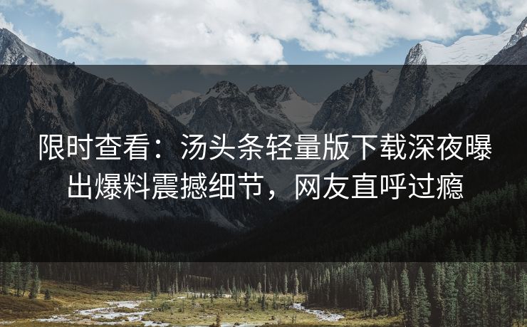 限时查看：汤头条轻量版下载深夜曝出爆料震撼细节，网友直呼过瘾