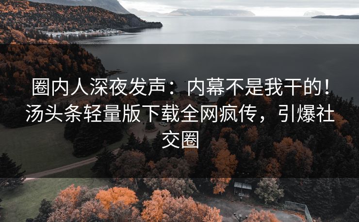 圈内人深夜发声：内幕不是我干的！汤头条轻量版下载全网疯传，引爆社交圈