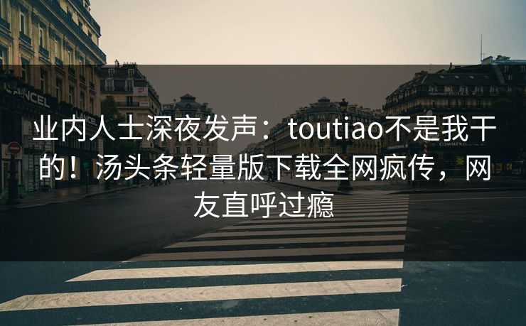 业内人士深夜发声：toutiao不是我干的！汤头条轻量版下载全网疯传，网友直呼过瘾