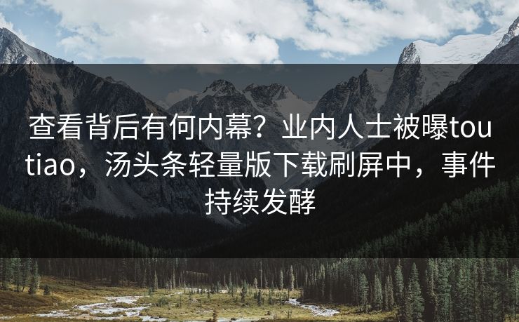 查看背后有何内幕？业内人士被曝toutiao，汤头条轻量版下载刷屏中，事件持续发酵