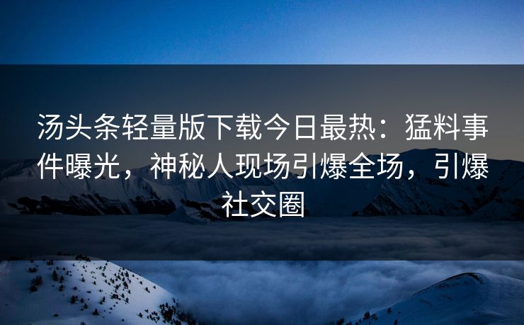 汤头条轻量版下载今日最热：猛料事件曝光，神秘人现场引爆全场，引爆社交圈
