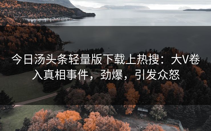 今日汤头条轻量版下载上热搜：大V卷入真相事件，劲爆，引发众怒